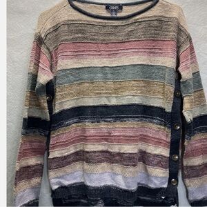 Chaps Sweater Women's Size S Stripe Multicolor Pullover Side Button Y2K